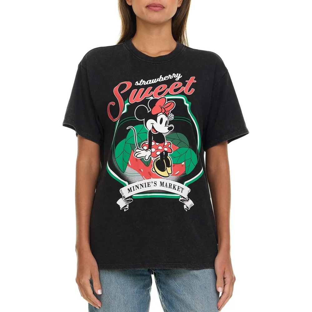 M&M Minnie Mouse Women Retro Vintage Wash T-Shirt Strawberry Sweet Size M